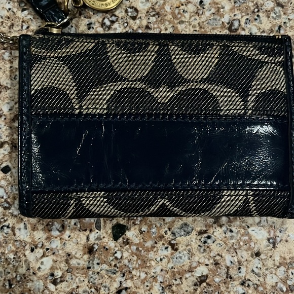 Coach key chain with card/money holder. Color is navy with cream logo - Picture 2 of 5